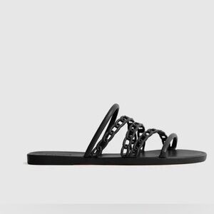 Reiss Black Magda Chain Link Slip On Sandals Size 37 US Size 6.5